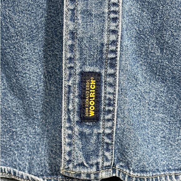 Vintage John Rich & Bros Woolrich Denim Work Shirt Tan Collar Elbow Patches * L - Picture 5 of 12